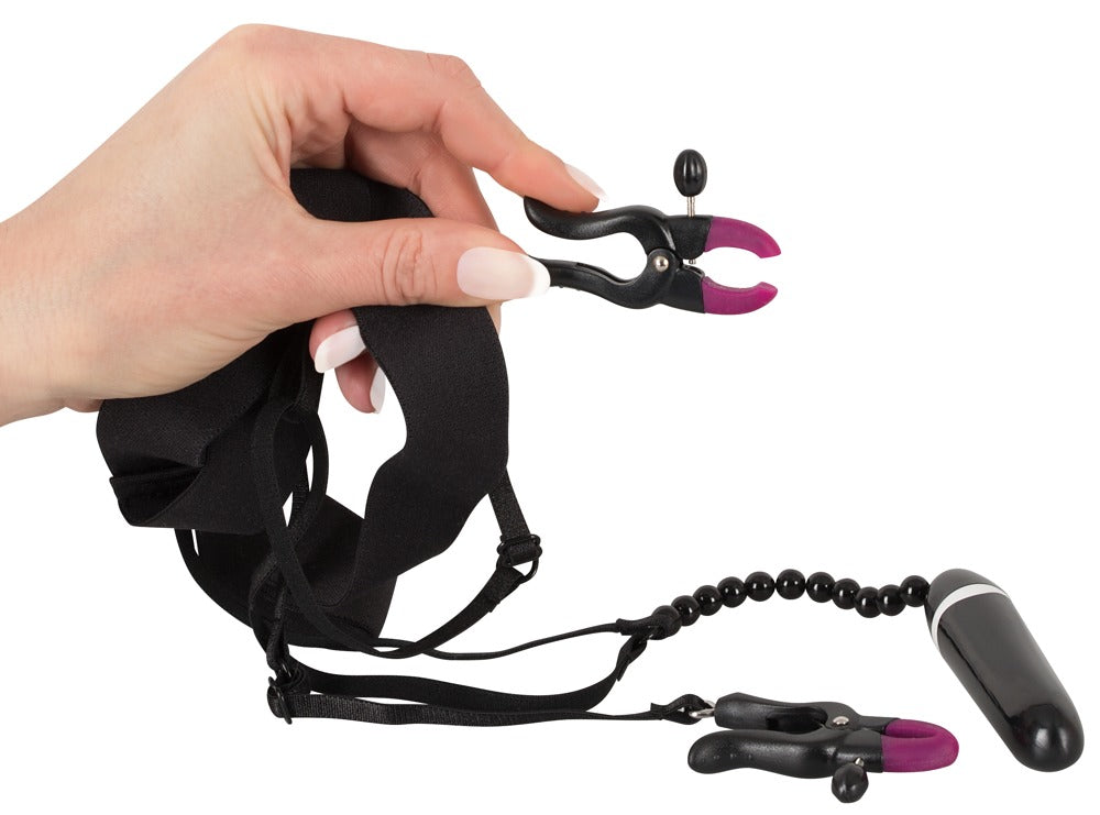 Bad Kitty - Stimulierender String mit Labienklemmen & Vibrator