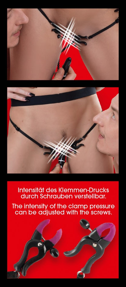 Bad Kitty - Stimulierender String mit Labienklemmen & Vibrator