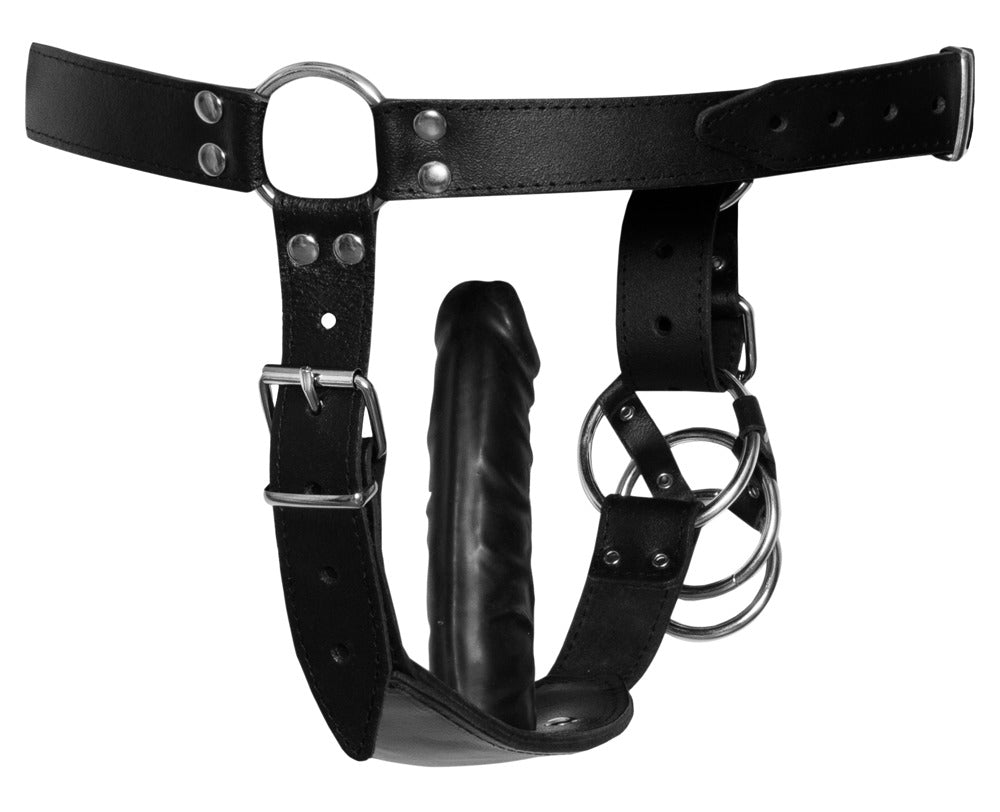 ZADO - Spalt-Leder String mit Analdildo