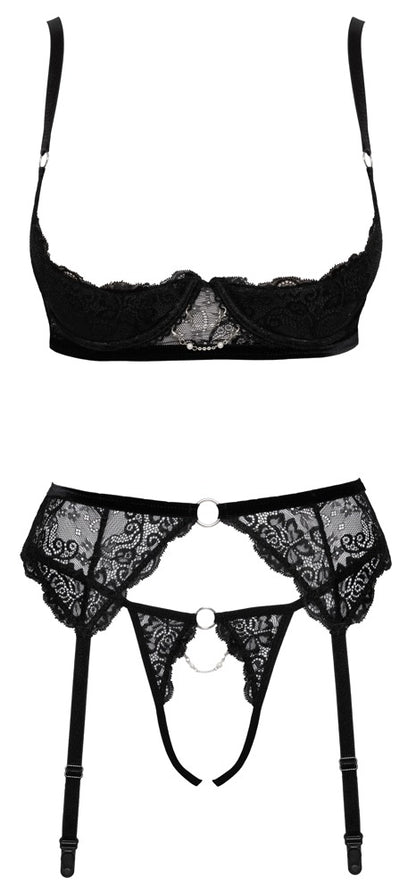 Cottelli - Hebe-BH, Strapsgurt und String ouvert im Set