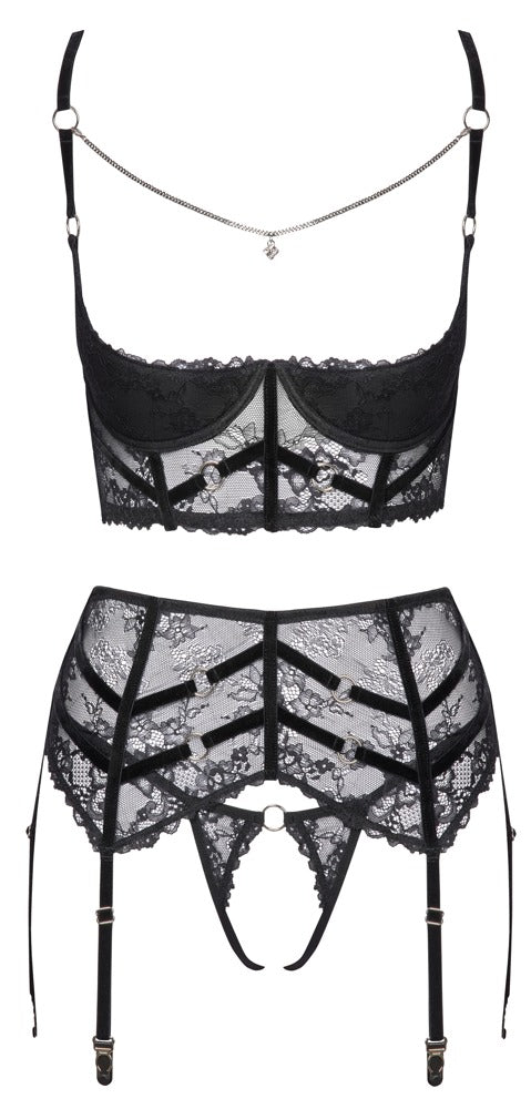 Cottelli - Longline-Hebe, Strapsgürtel & String ouvert im Set