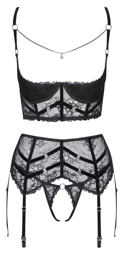 Cottelli - Longline-Hebe, Strapsgürtel & String ouvert im Set
