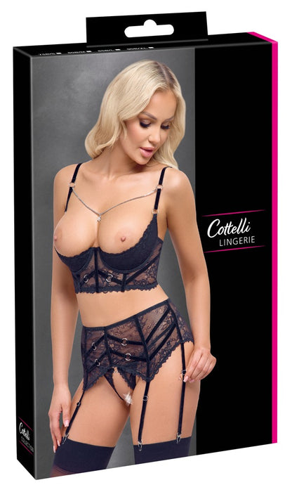 Cottelli - Longline-Hebe, Strapsgürtel & String ouvert im Set
