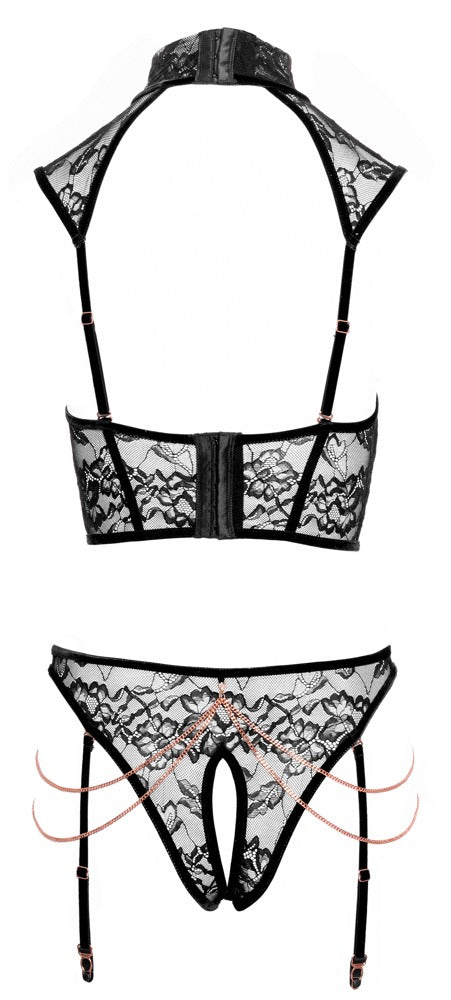 Ouvert-Set mit Top & Straps-Slip mit Blütenspitze