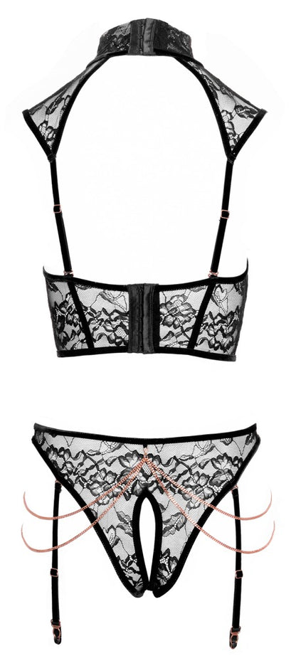 Ouvert-Set mit Top & Straps-Slip mit Blütenspitze