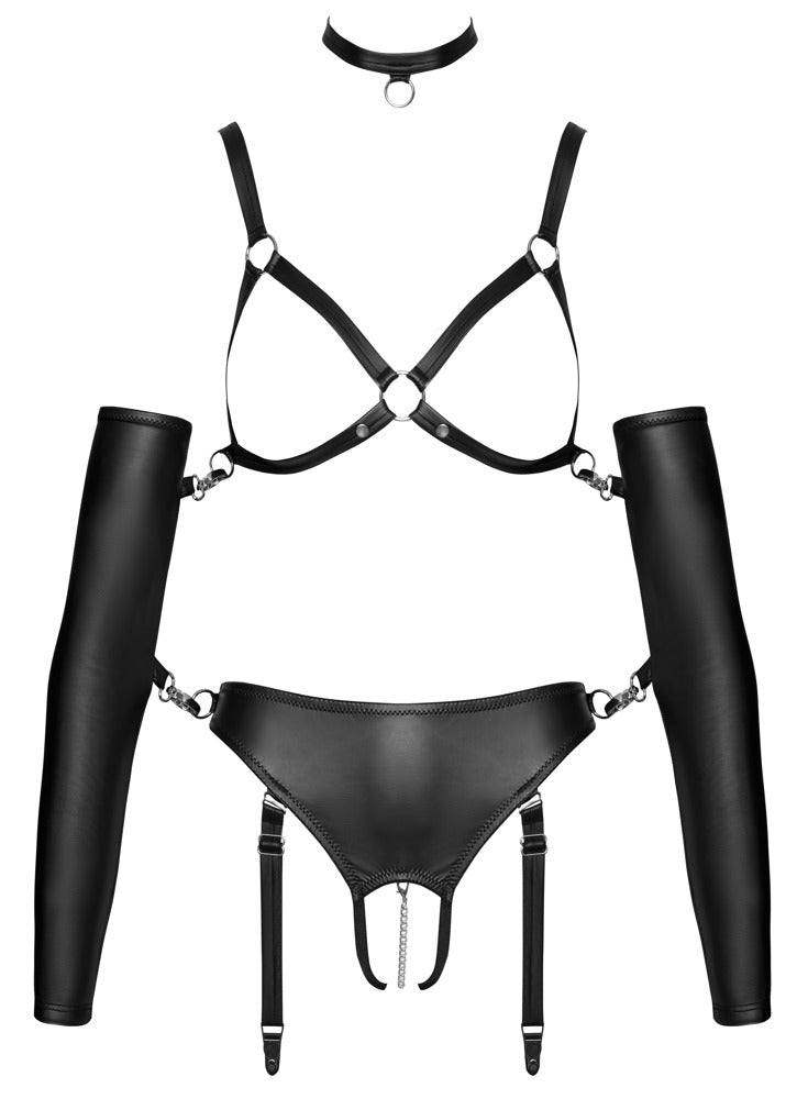 Bad Kitty - Bondage-Set im Mattlook mit offenem BH, Slip & Fesseln