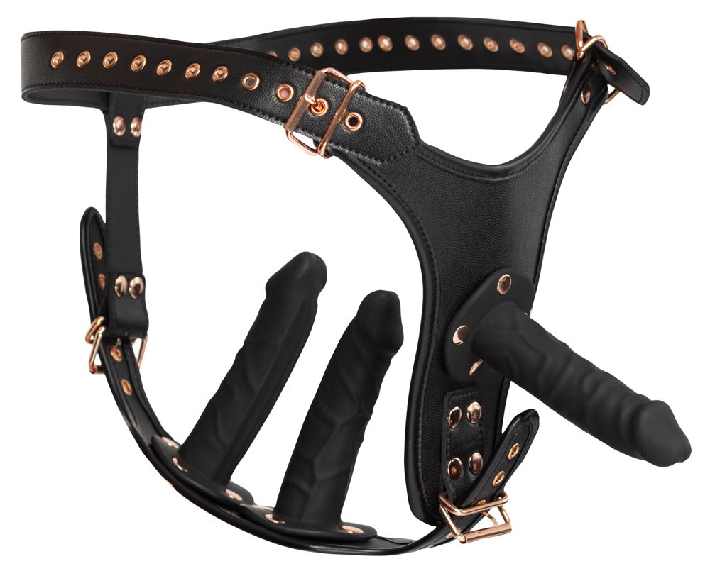 Bad Kitty - Strap-on-String mit drei integrierten Dildos