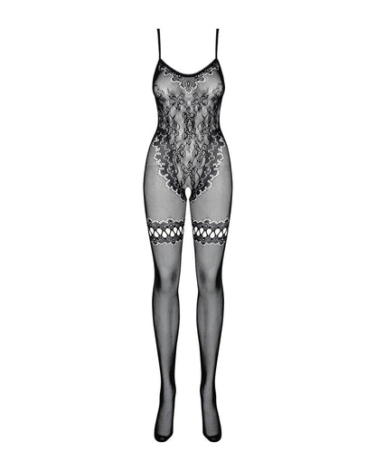 Bodystocking ouvert mit floralem Motiv