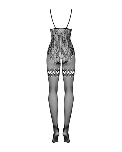 Bodystocking ouvert mit floralem Motiv