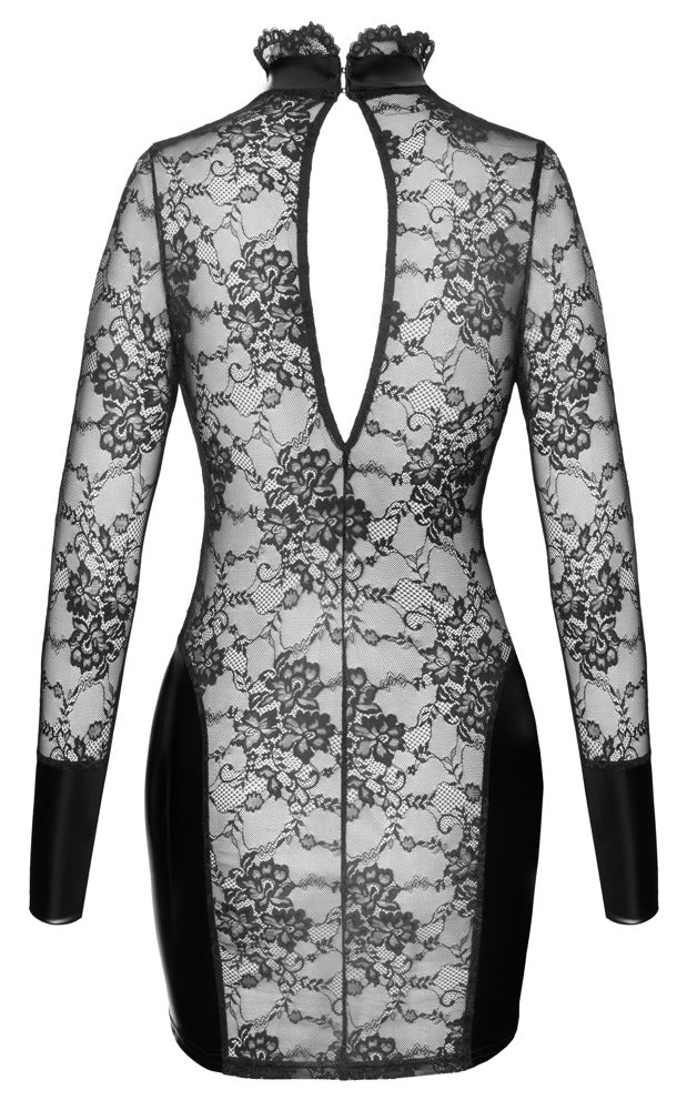 Tailliertes Minikleid mit Blütenspitze schwarz