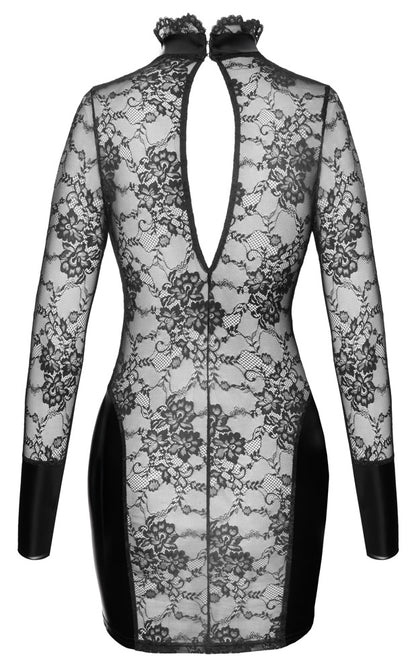 Tailliertes Minikleid mit Blütenspitze schwarz