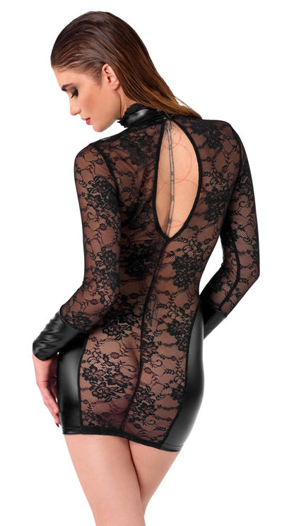 Tailliertes Minikleid mit Blütenspitze schwarz