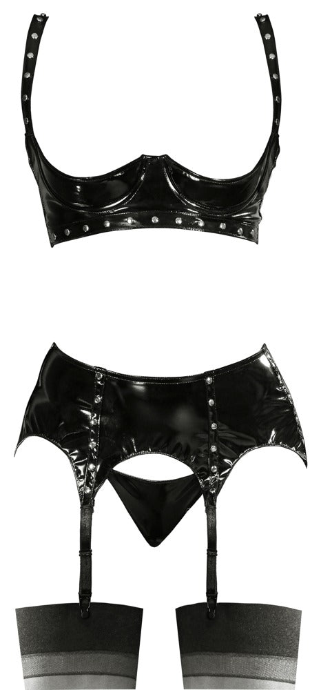Black Level - Lackdessous-Set - 3-teiliges Set mit Nieten