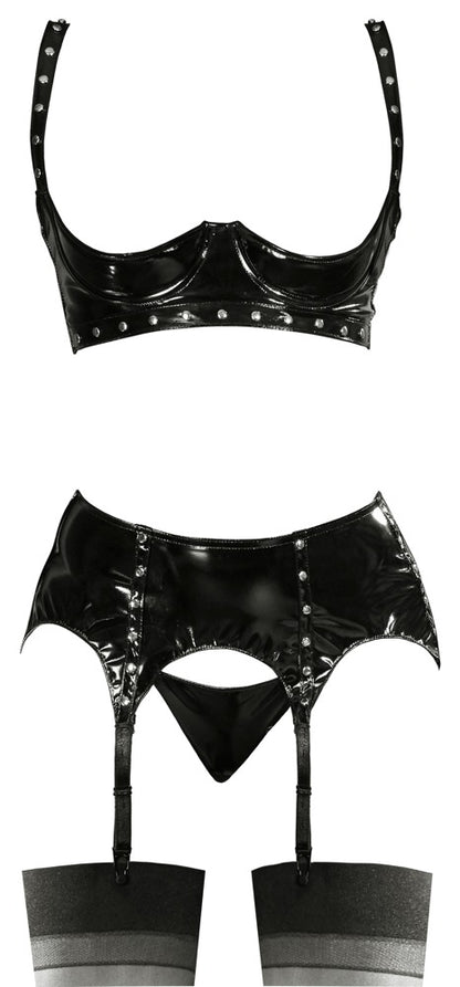 Black Level - Lackdessous-Set - 3-teiliges Set mit Nieten