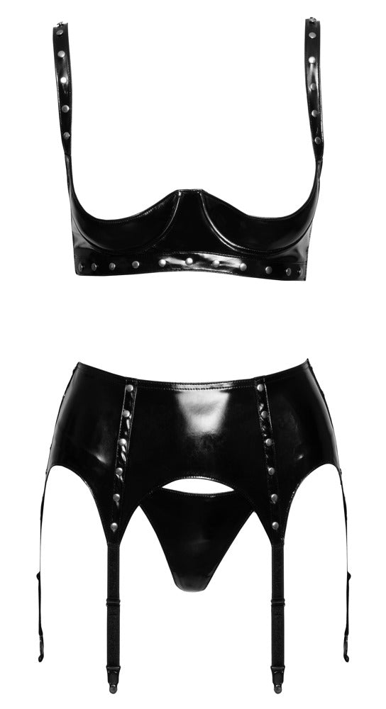 Black Level - Lackdessous-Set - 3-teiliges Set mit Nieten