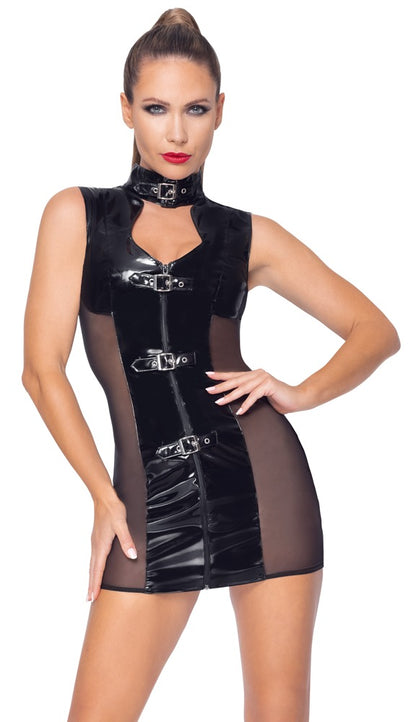 Black Level - Lackkleid - mit Netz und Schnallenhalsband