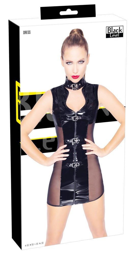 Black Level - Lackkleid - mit Netz und Schnallenhalsband
