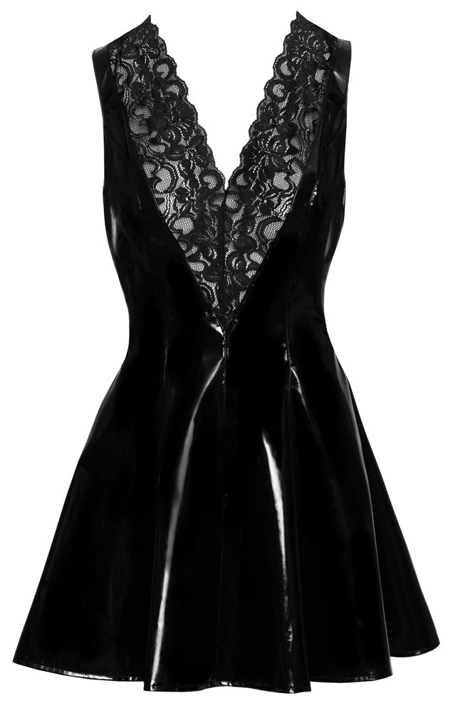 Black Level - Lackkleid - Mini-Kleid mit Spitzen-Dekolleté