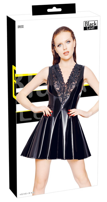 Black Level - Lackkleid - Mini-Kleid mit Spitzen-Dekolleté