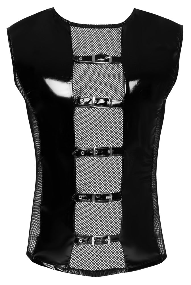 Black Level - Lackshirt - ärmelloses Shirt mit Netz und Schnallen