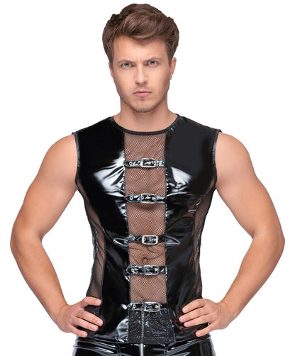Black Level - Lackshirt - ärmelloses Shirt mit Netz und Schnallen