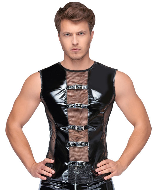 Black Level - Lackshirt - ärmelloses Shirt mit Netz und Schnallen