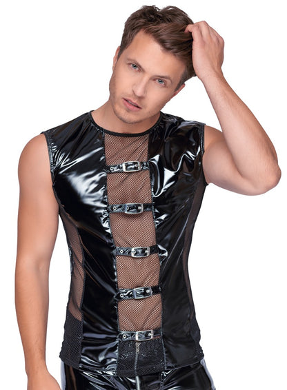 Black Level - Lackshirt - ärmelloses Shirt mit Netz und Schnallen