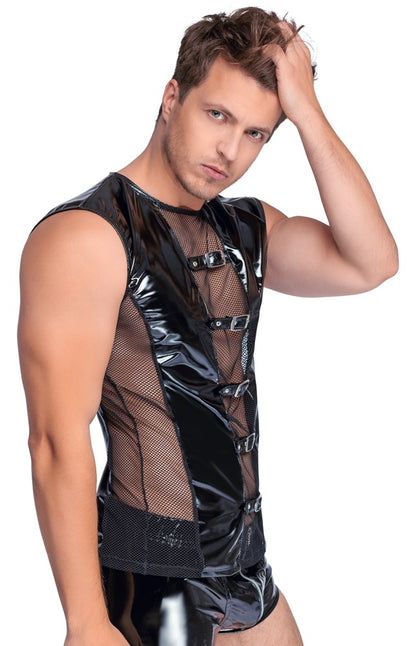 Black Level - Lackshirt - ärmelloses Shirt mit Netz und Schnallen
