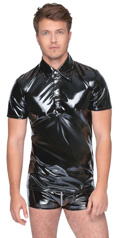 Black Level - Lackpoloshirt - körperbetontes Polo im Glanzlook