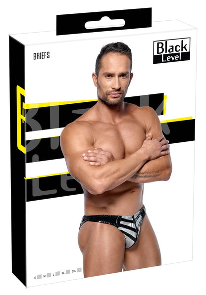 Black Level - Lackslip - Slip mit Streifen-Front und Zipper
