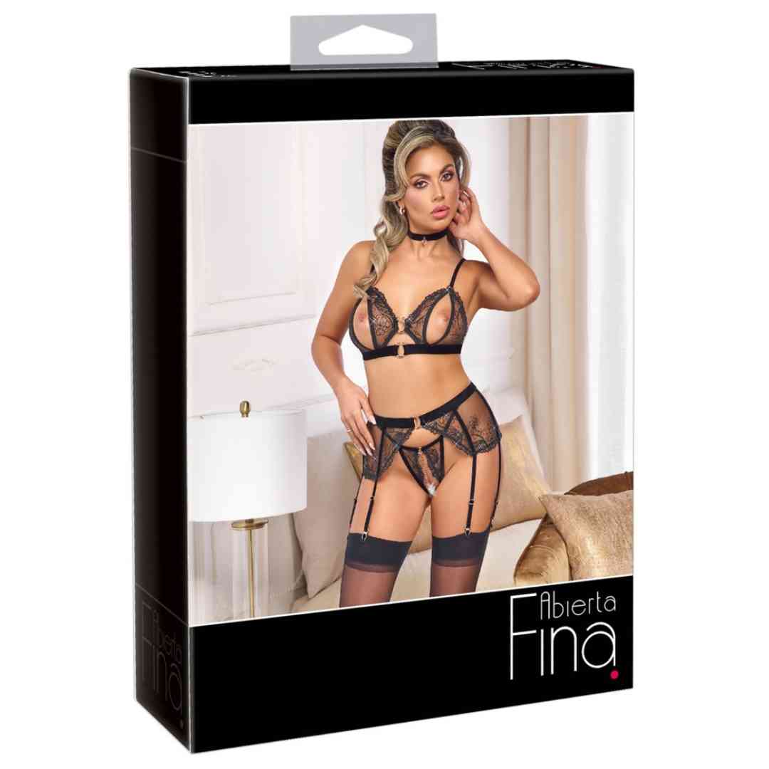 Strapsgürtel und String ouvert vereint im elegant erotischen Straps-Set