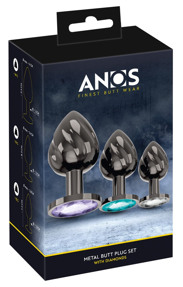 ANOS - Analplug-Set aus Metall mit Schmucksteinen
