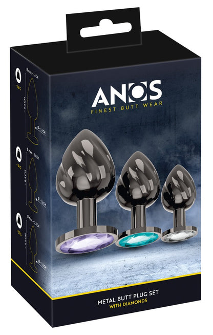 ANOS - Analplug-Set aus Metall mit Schmucksteinen