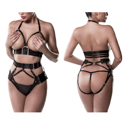 Grey Velvet - 3-tlg.set (top, Harness, String)