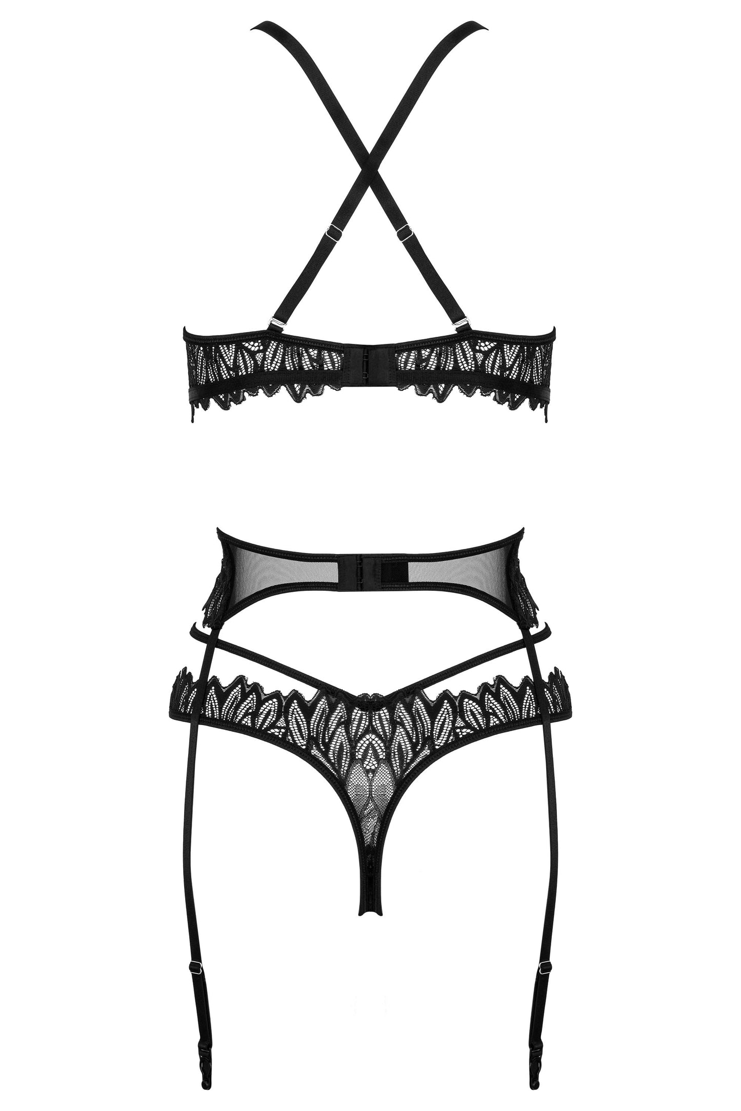 3-teiliges Dessous-Set mit BH, Strapsgürtel und String