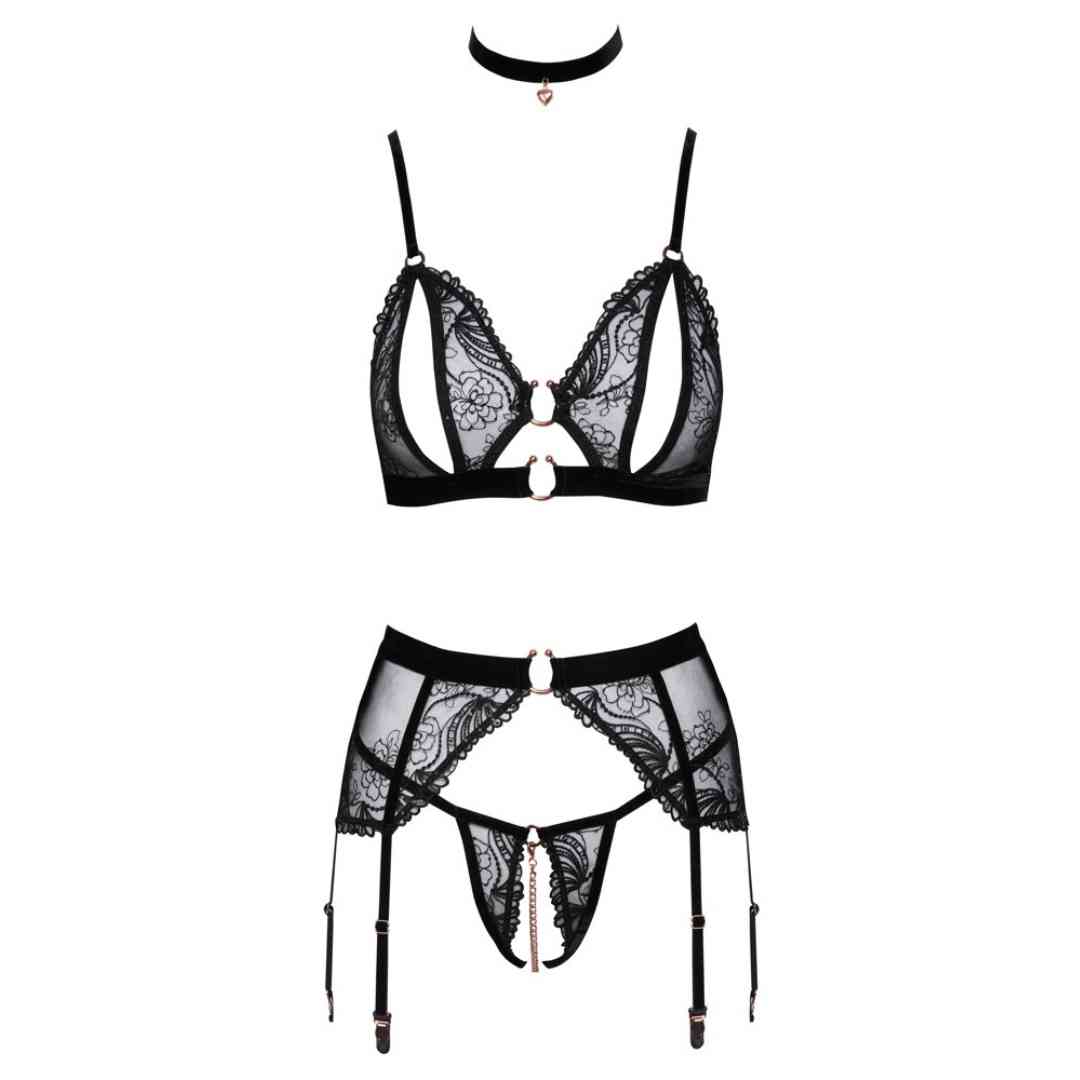 Strapsgürtel und String ouvert vereint im elegant erotischen Straps-Set