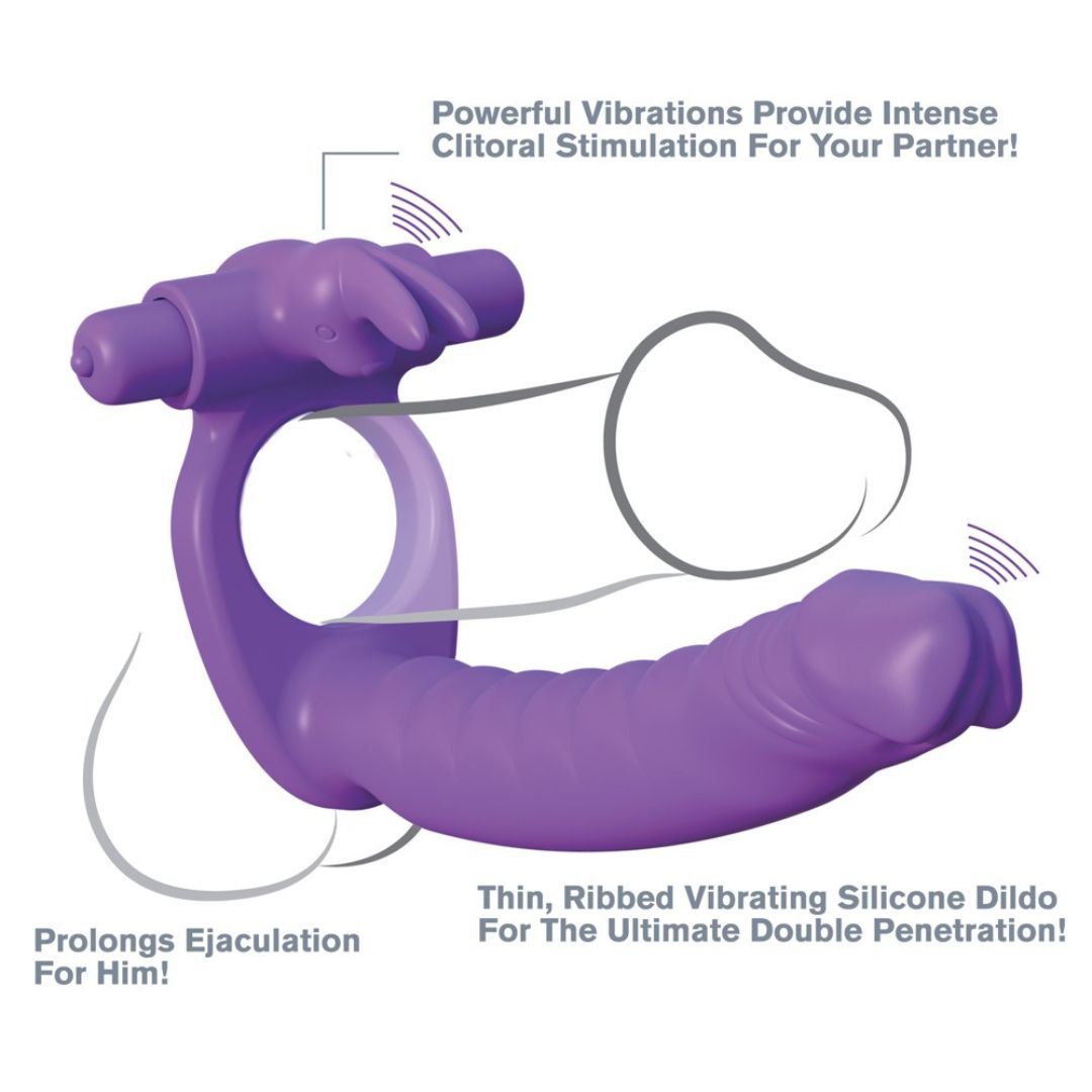 Vibro-Penisring „Silicone Double Penetrator Rabbit“ mit Analdildo - OH MY! FANTASY