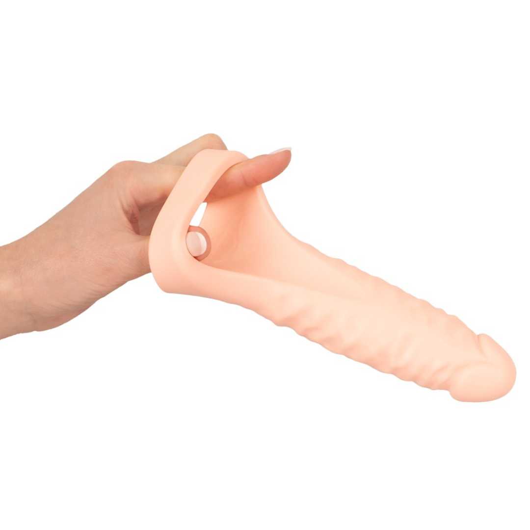 Penis-/Hodenring „Double Fucker“ mit flexiblem Naturdildo