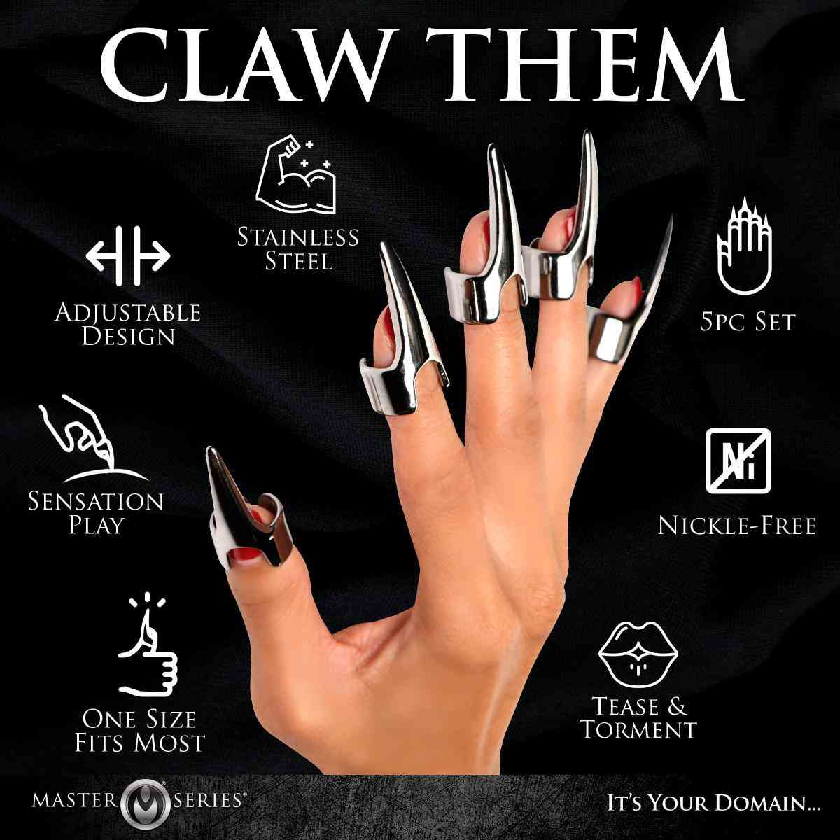 5-teiliges Ringset "Sensation Claw" an Frauenhand
