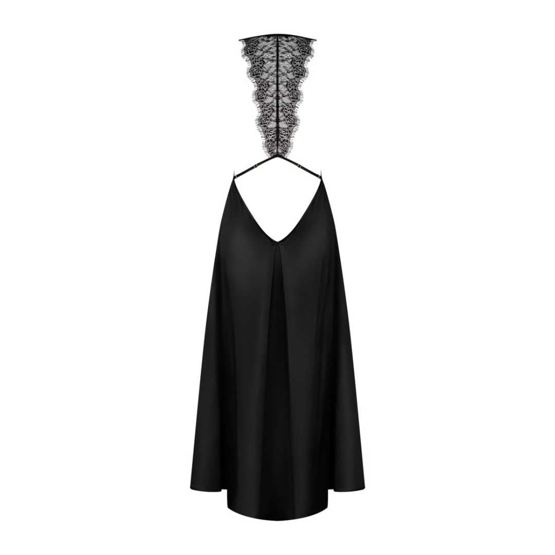 Schwarzes Kleid mit tiefem Dekolleté und Spitzenverzierung