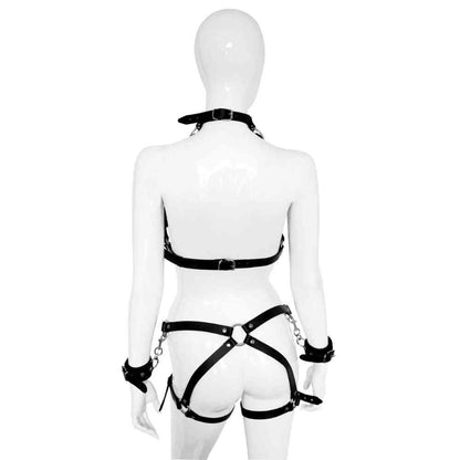 Leder-BH mit Harness und Fesseln