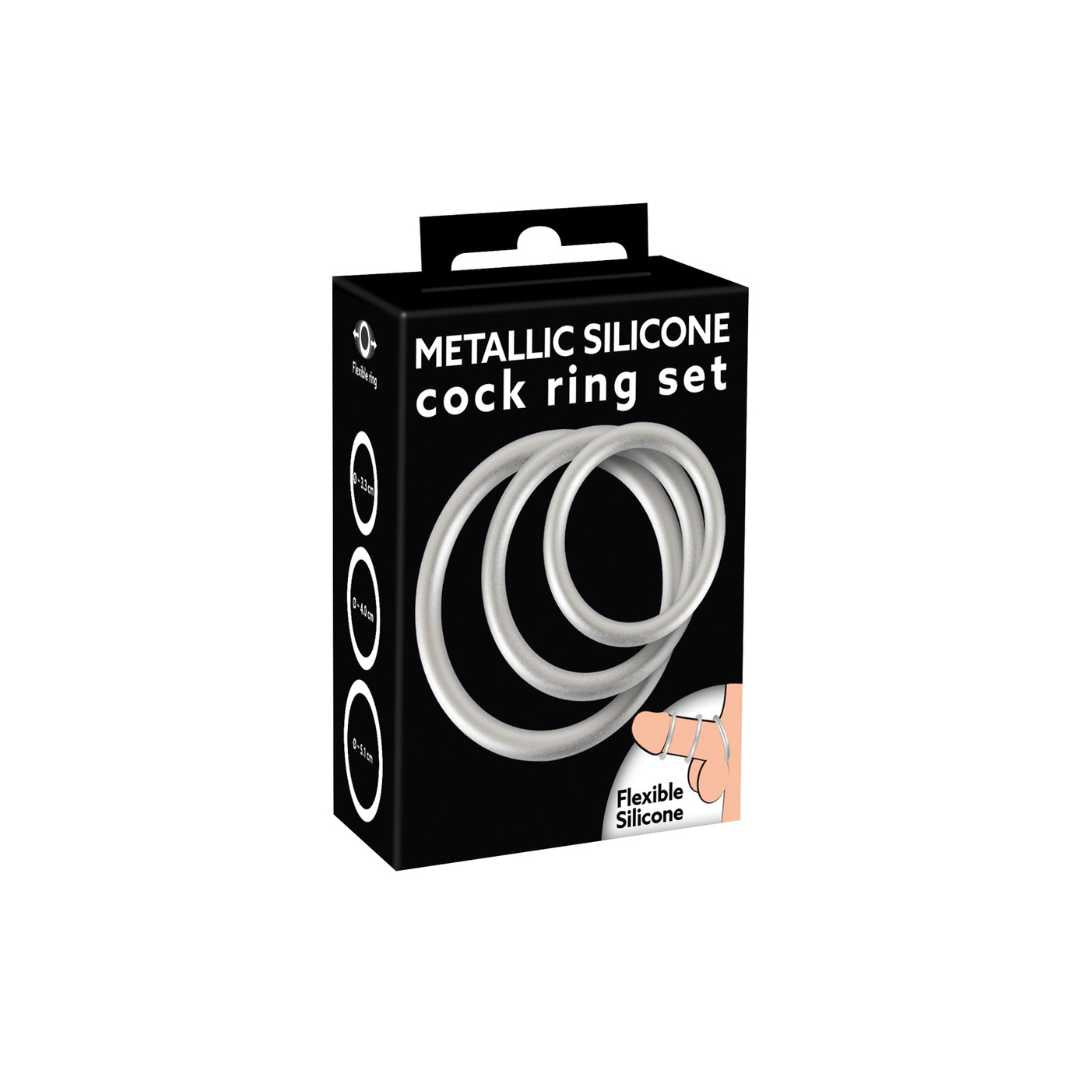 3-teiliges Penisring-Set „Metallic Silicone Cock Ring Set“
