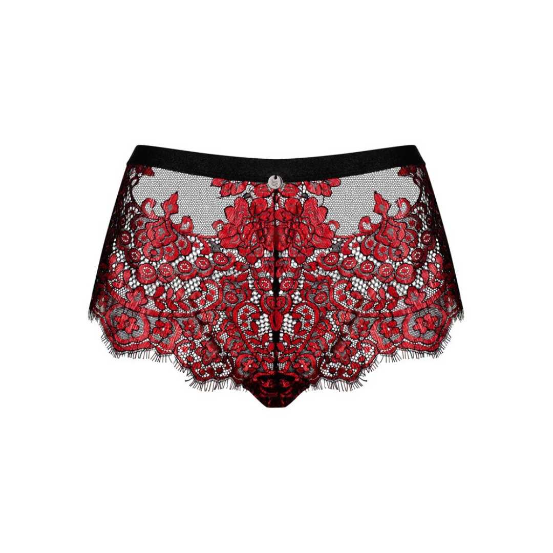 Shorts mit roter floralen Spitze und Satinschleife
