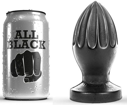 All Black - Buttplug mit tiefen Rillen und glatter Oberfläche