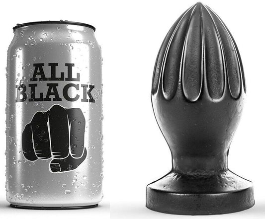 All Black - Buttplug mit tiefen Rillen und glatter Oberfläche