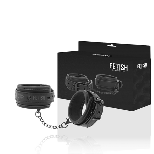 Fetish Submissive - Fußmanschetten aus veganem Leder mit Neoprenfutter