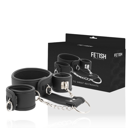 Fetish Submissive - Halskette und Handschellen aus veganem Leder