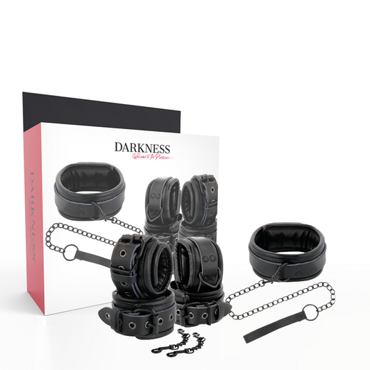 Darkness - Handschellen und Halsband aus schwarzem Leder