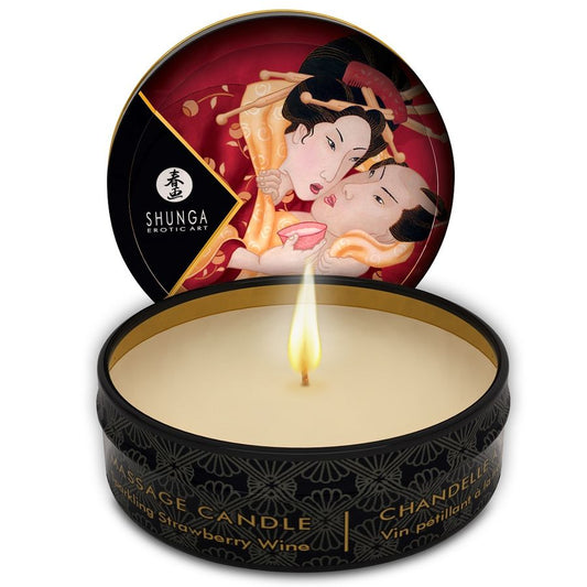 Shunga Erotic Art - Mini Caress by Candelight - Erdbeere & Cava-Massagekerze
