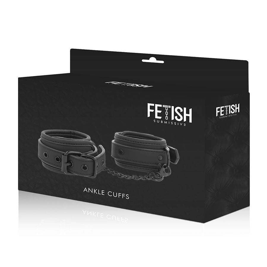Fetish Submissive - Fußmanschetten aus veganem Leder mit Neoprenfutter